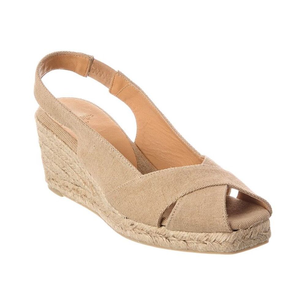Castañer Diana Canvas Slingback Wedge Sandal, Beige